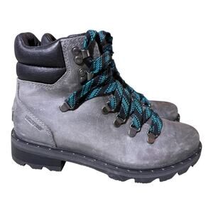 Sorel Lennox Hiker Waterproof Gray Leather Boot Women size 8